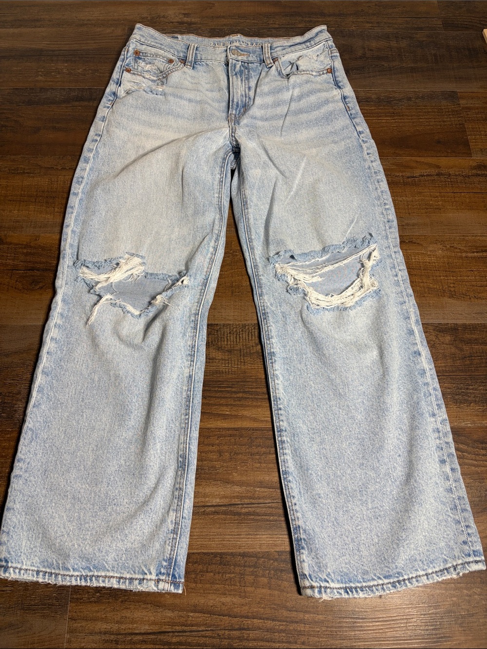 American Eagle Outfitters Light Wash Distressed Wide Leg Jeans